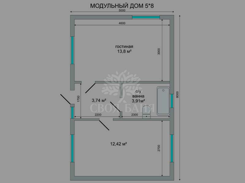 Дом модульно-каркасный 5x8 м