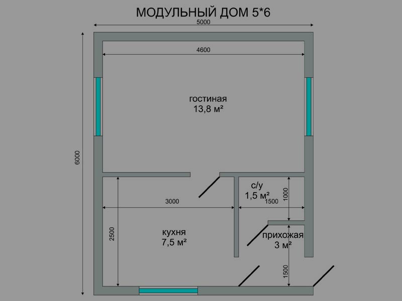 Дом модульно-каркасный 5x6 м